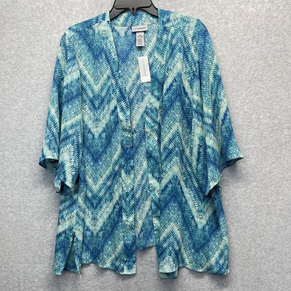 Catherines Lightweight Topper Womens‎ 2XWP Plus Blue Open Front Short Sleeve - Picture 1 of 14